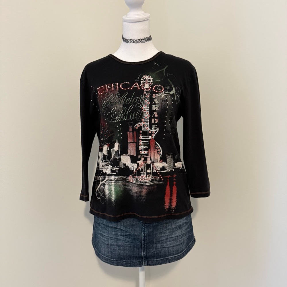 Black Chicago Skyline Women's Top